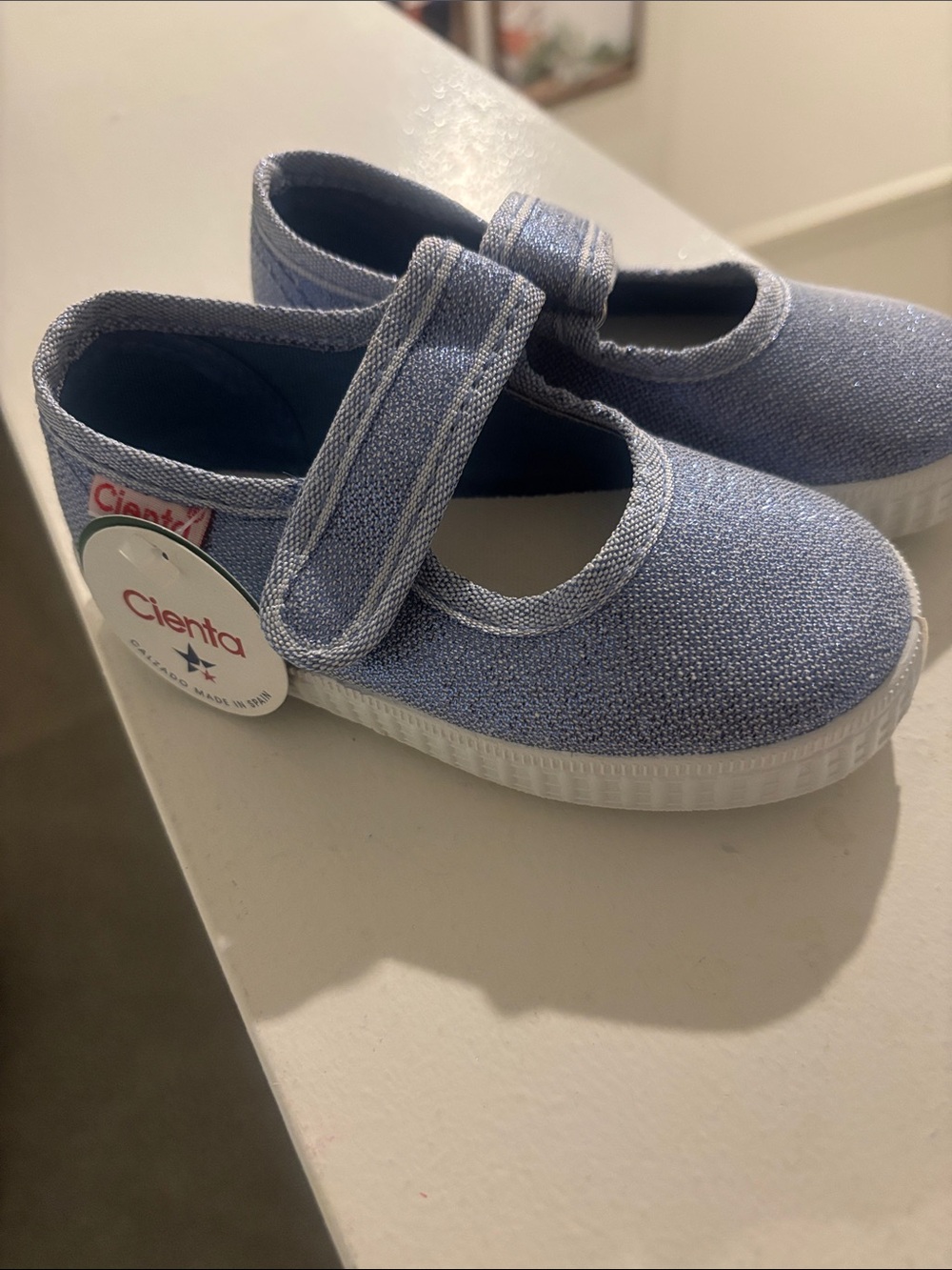 Cienta Kids Sparkle Mary Jane Sneakers in Light Blue